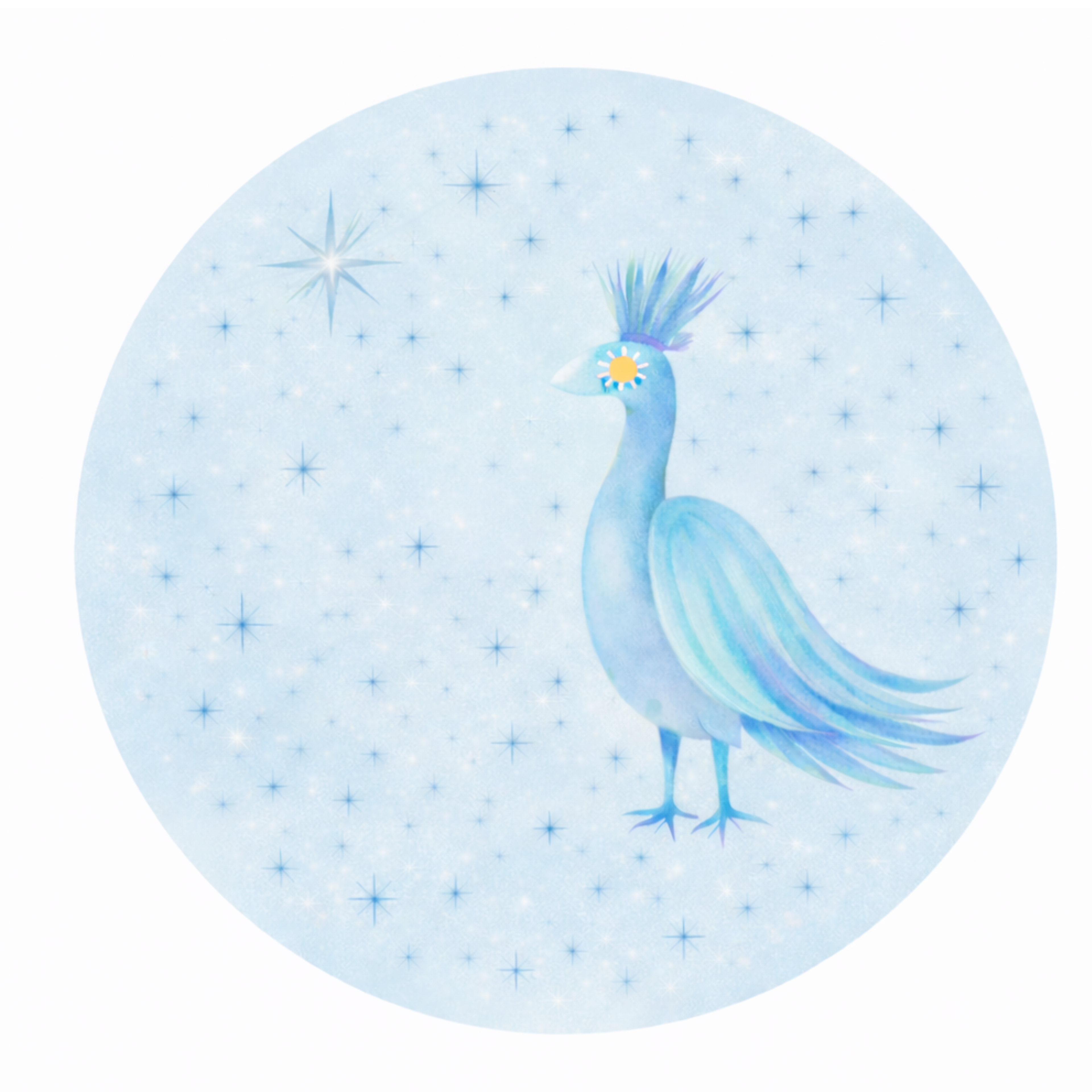 Round Wall Sticker Blue Bird with Stars