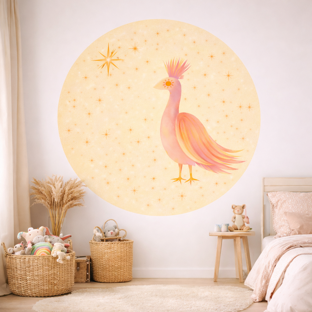 Round Wall Sticker Yellow Bird with Stars