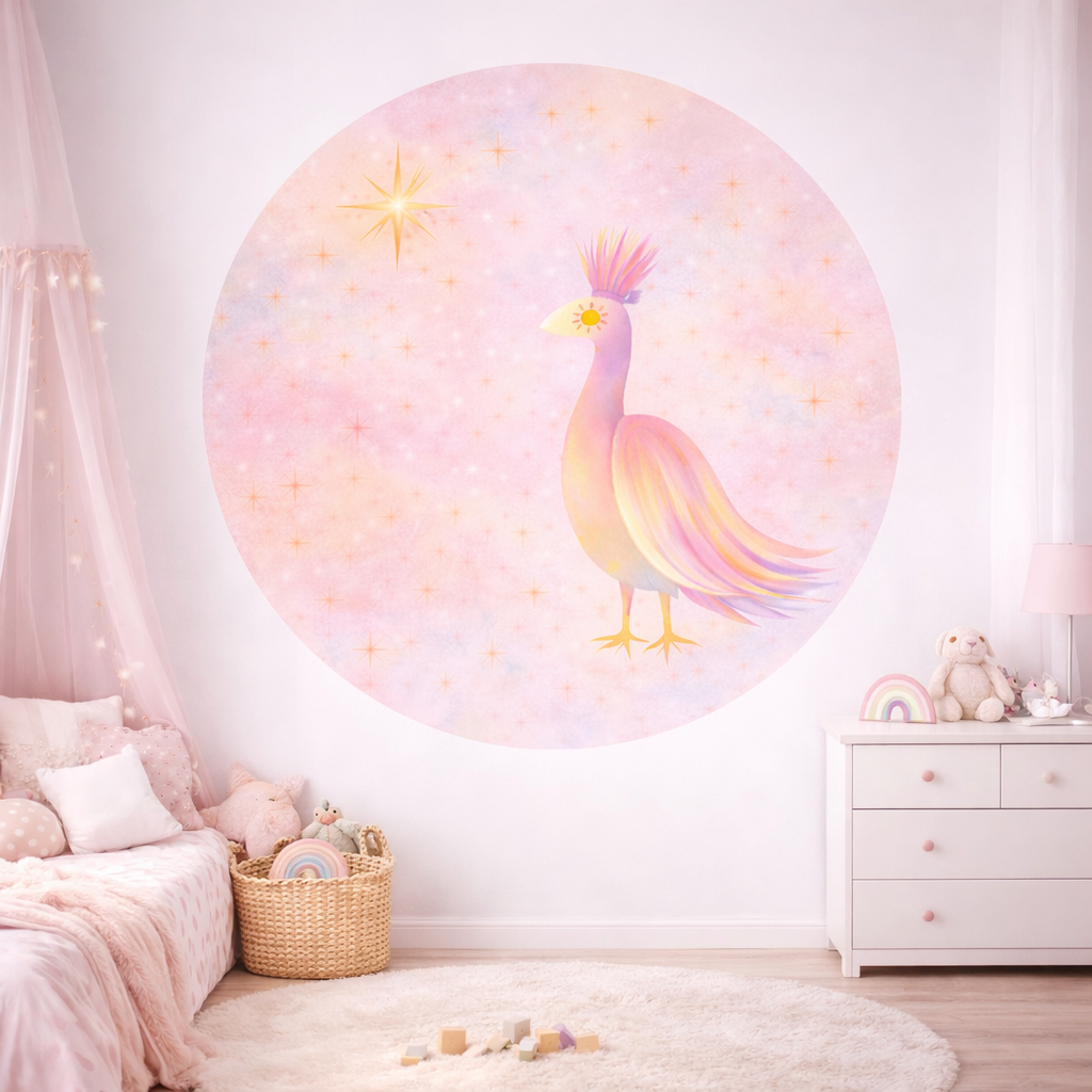 Round Wall Sticker Pink Bird
