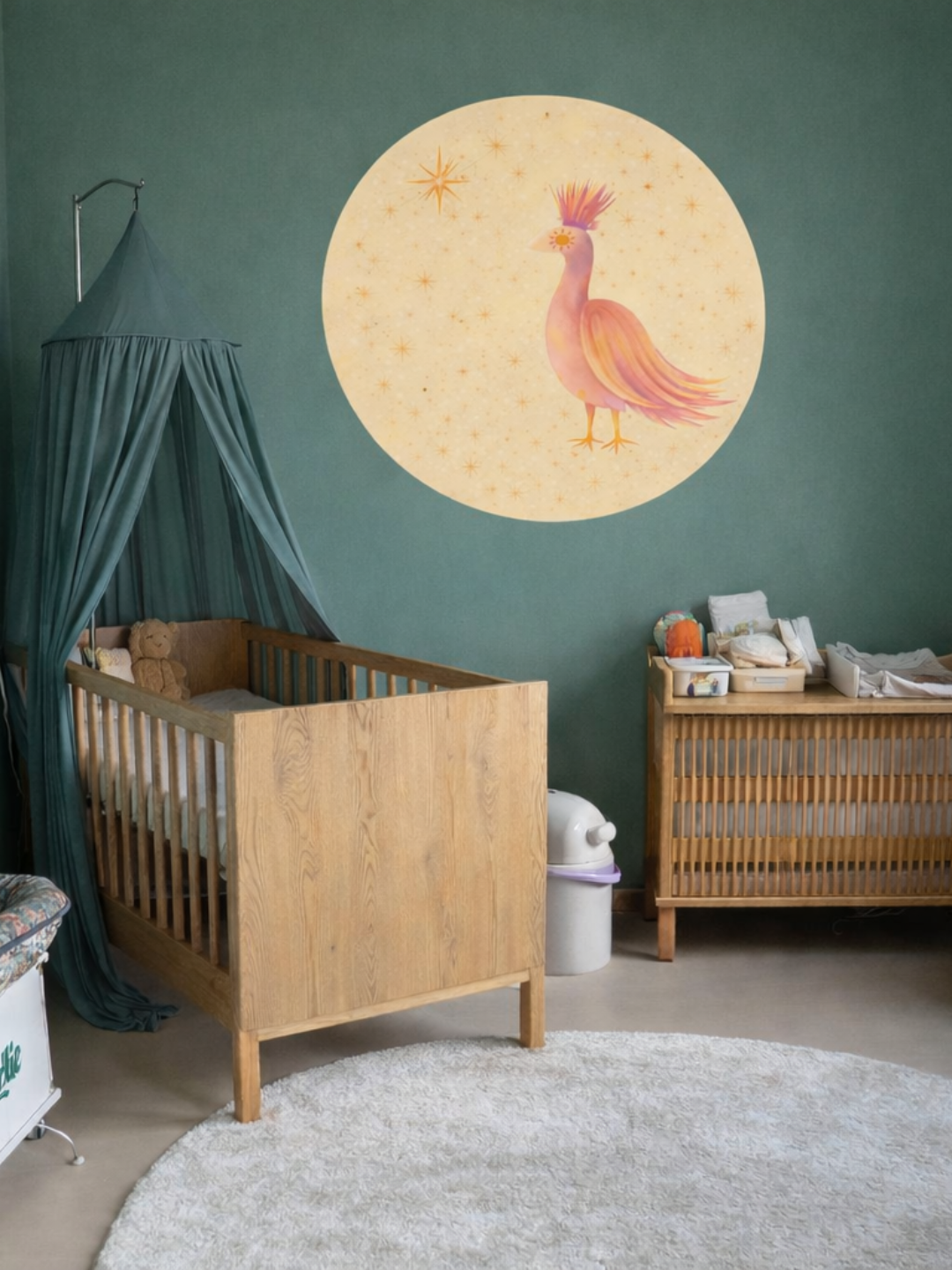 Round Wall Sticker Yellow Bird with Stars