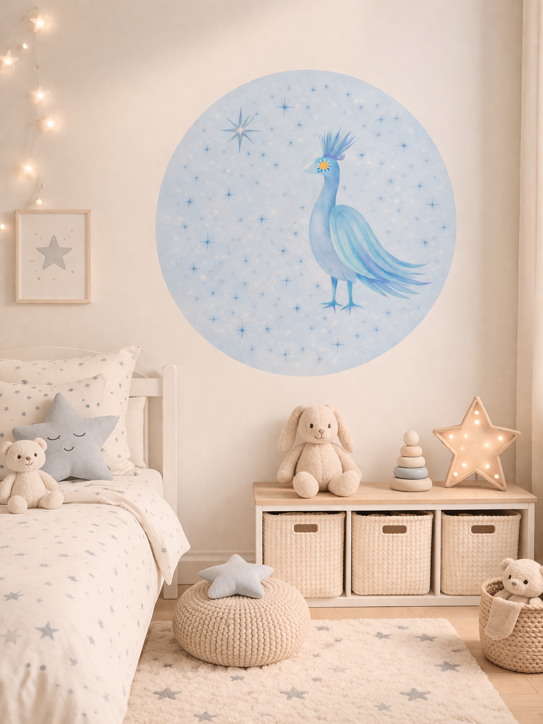 Round Wall Sticker Blue Bird with Stars