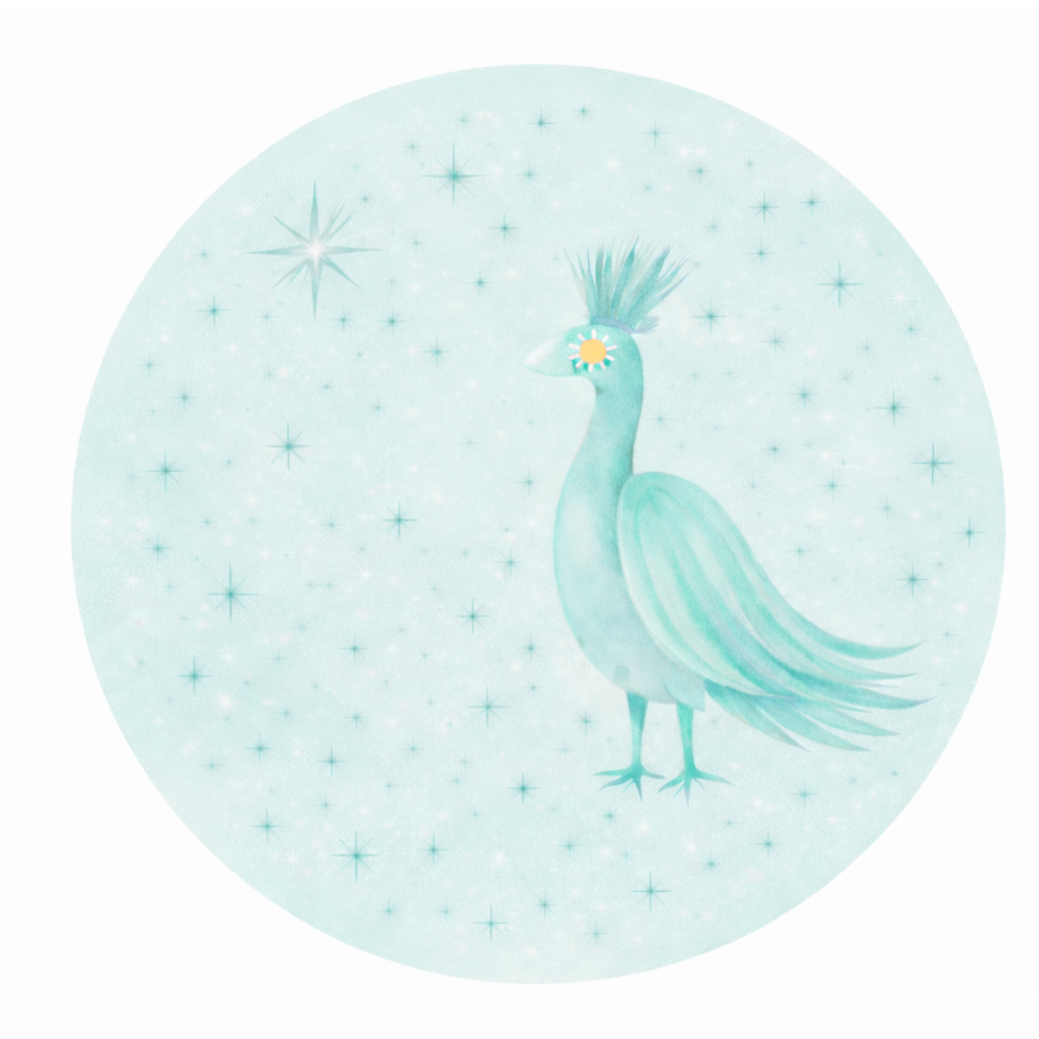 Round Wall Sticker Green Bird with Stars